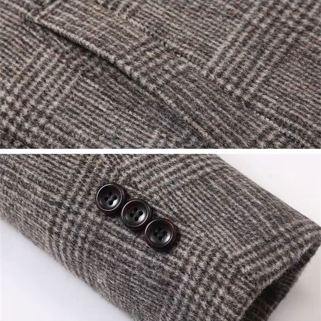 Herren Woll Trenchcoat Kariert – Langer Mantel im klassischen Karo-Design
