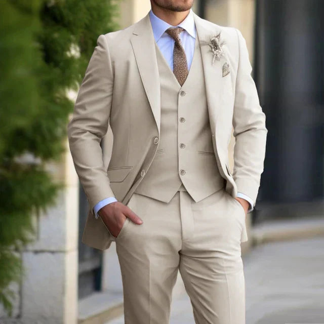 Bence | Dreiteiliges Herrenanzug-Set mit Stehkragenblazer, Weste und Hose im modernen Stil