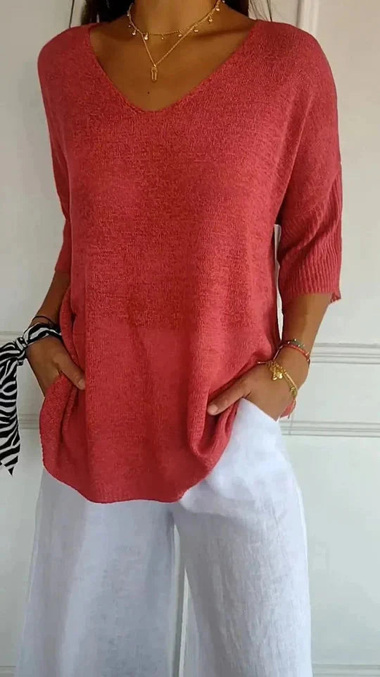 Comfortable Women's Knit Top with V-Neck Chiara