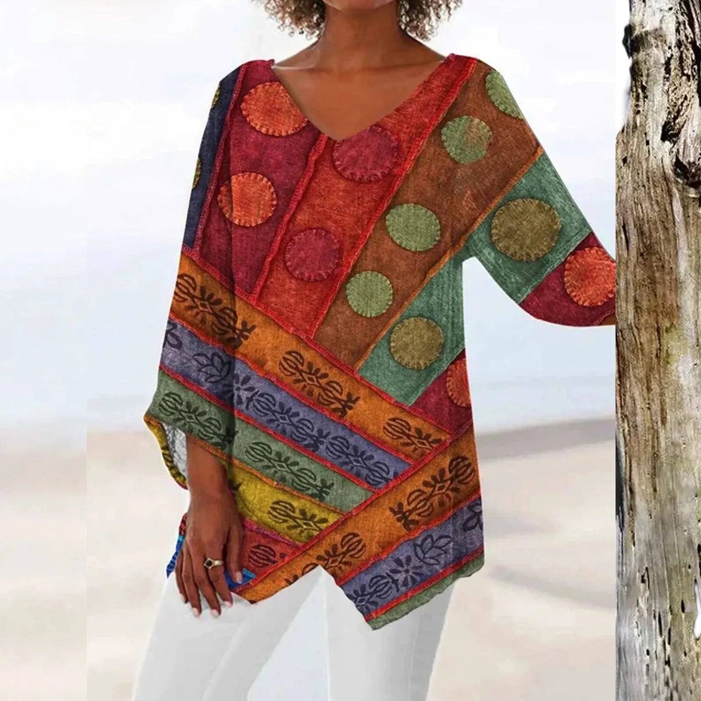 Clara | Elegant Women's Vintage Top with V-Neck | Stylish, Comfortable & Versatile