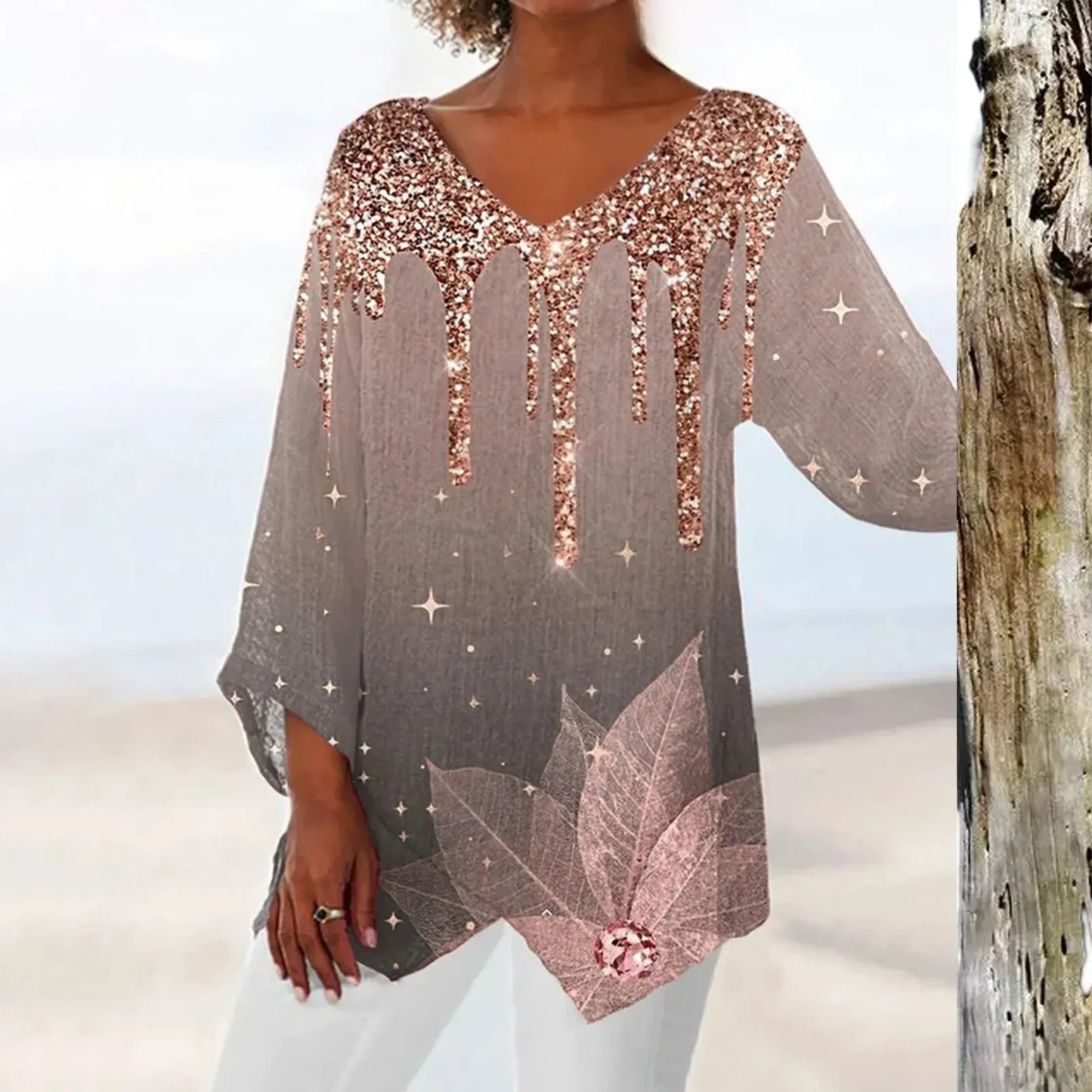 Clara | Elegant Women's Vintage Top with V-Neck | Stylish, Comfortable & Versatile