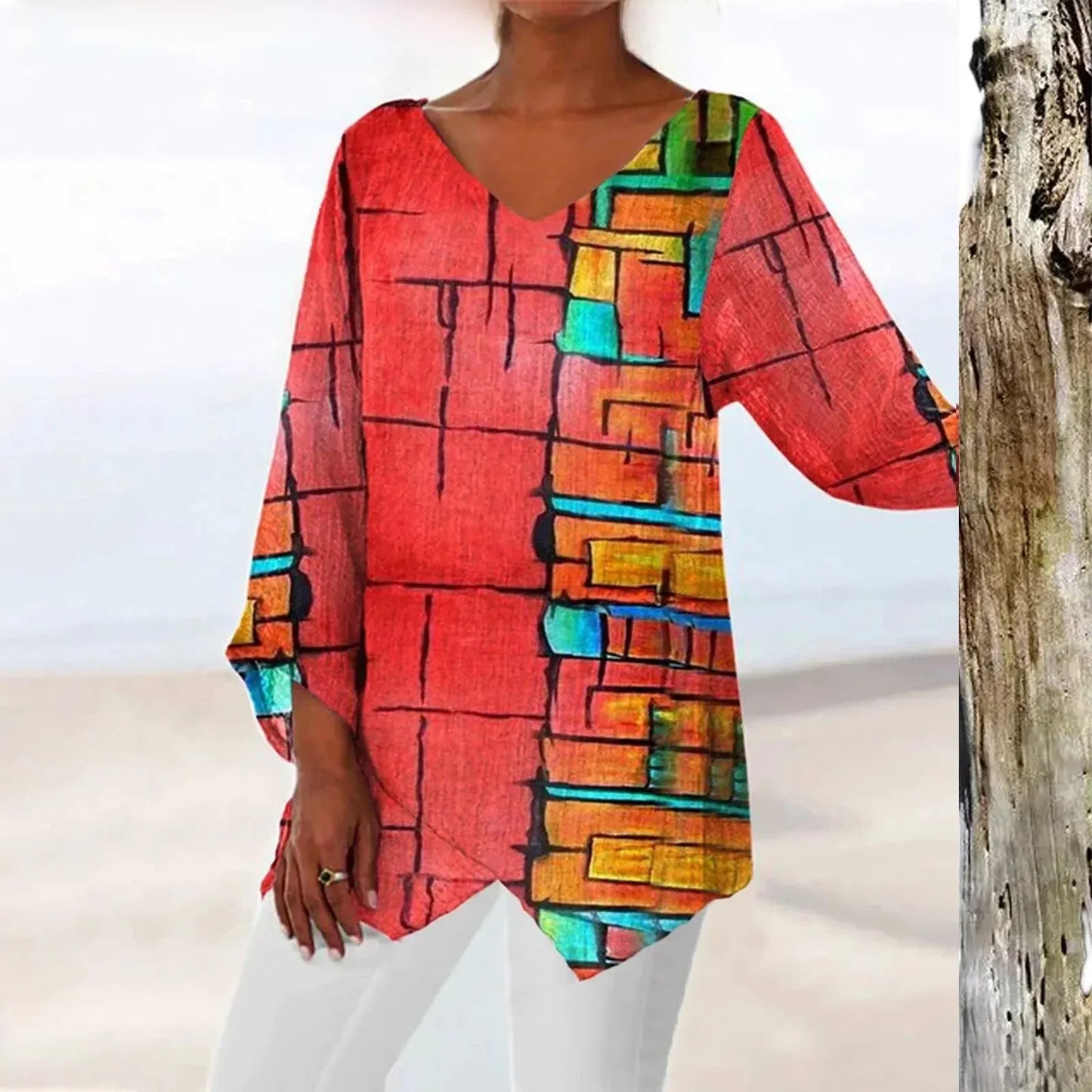Clara | Elegant Women's Vintage Top with V-Neck | Stylish, Comfortable & Versatile