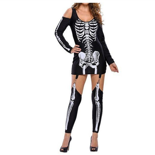 Damen Halloween Kostüm – Kleid mit Skelett Druck