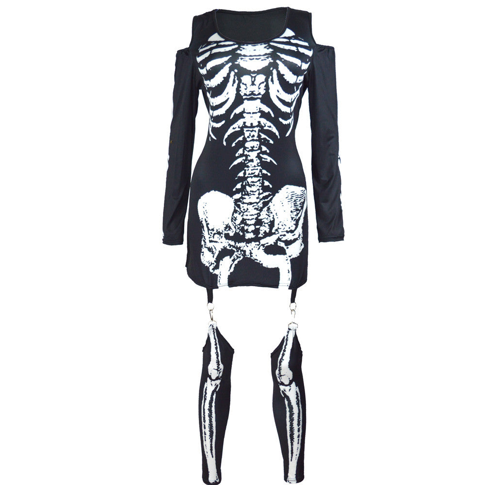 Damen Halloween Kostüm – Kleid mit Skelett Druck