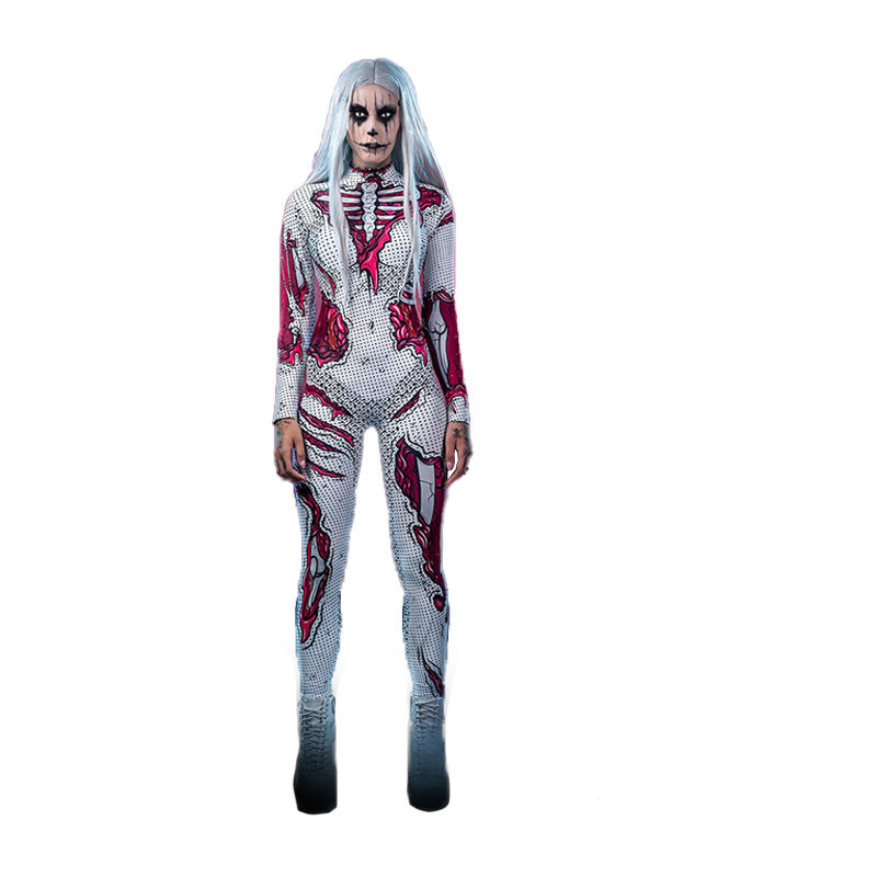 Damen Halloween Kostüm – Langärmliges Kleid mit Skelett Druck