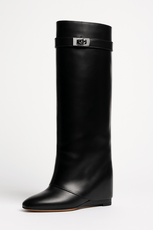 Damen Lederstiefel – Kniehoch mit Shark Lock Detail