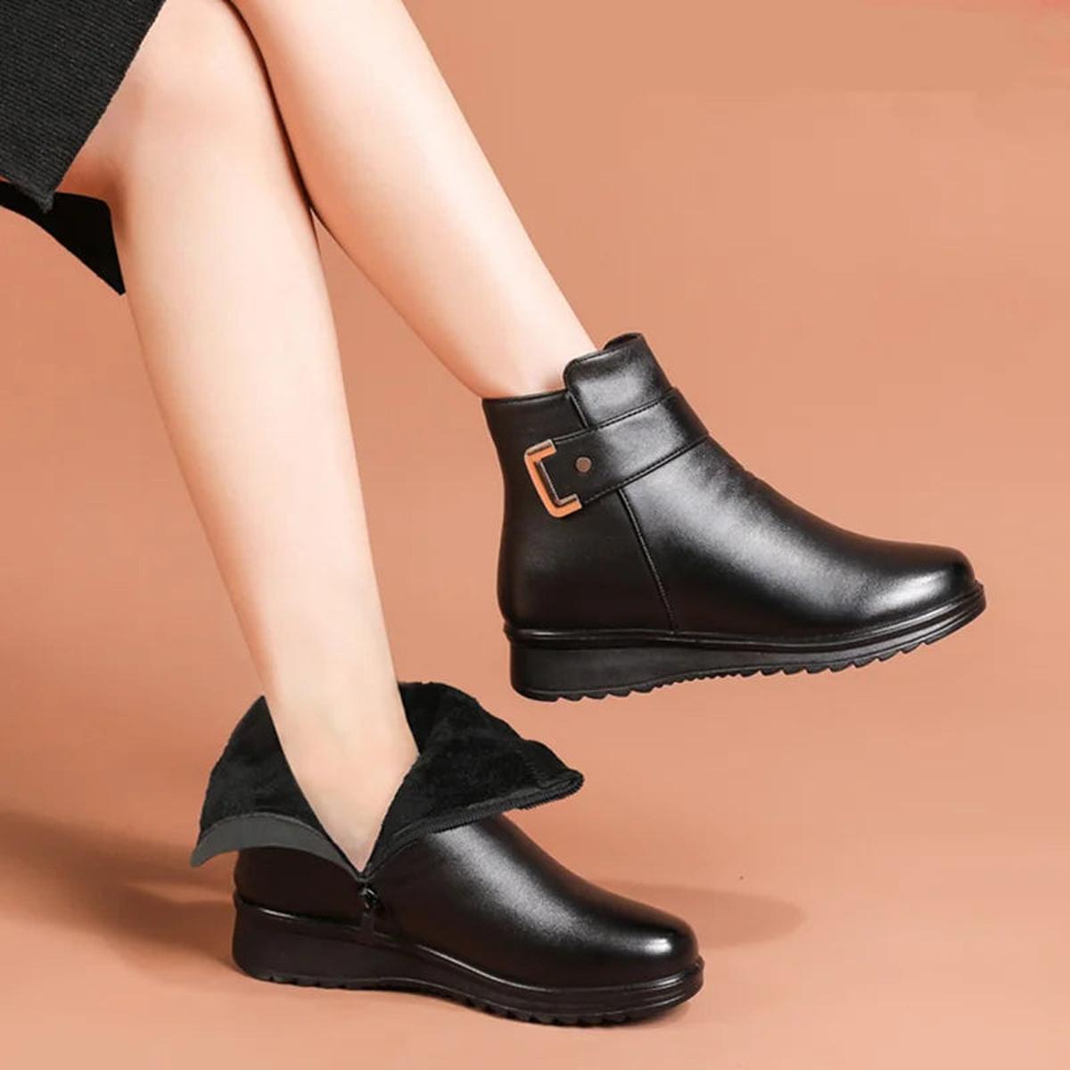 Damen Lederstiefel – Warm Gefüttert mit Wolle für Komfort & Stil