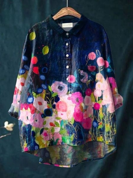 Women's Purple Blouse | Floral Pattern Shirt Dress for a Fresh, Casual Look