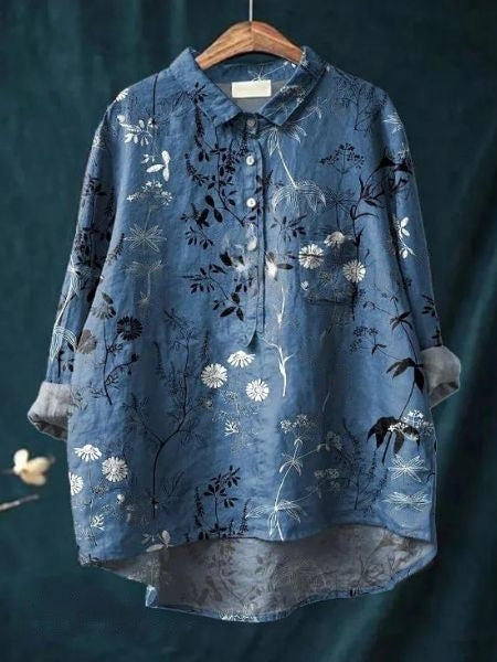 Women's Purple Blouse | Floral Pattern Shirt Dress for a Fresh, Casual Look
