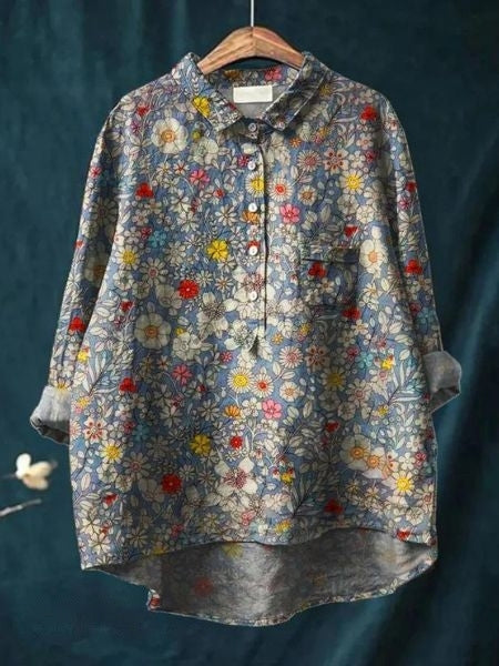 Women's Purple Blouse | Floral Pattern Shirt Dress for a Fresh, Casual Look