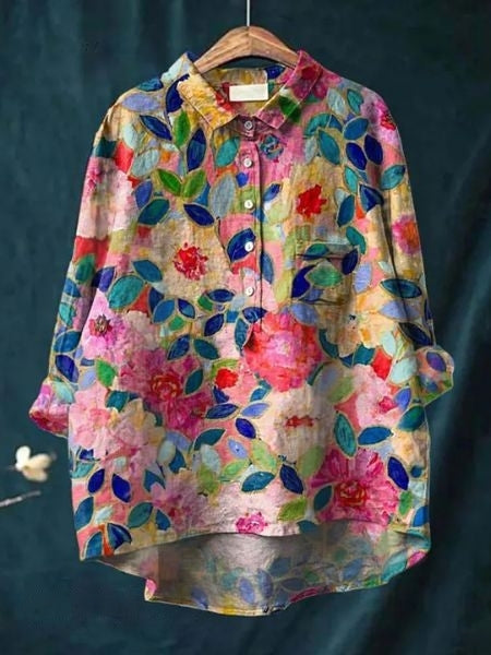 Women's Purple Blouse | Floral Pattern Shirt Dress for a Fresh, Casual Look