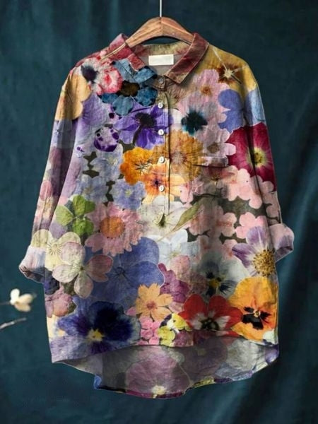 Women's Purple Blouse | Floral Pattern Shirt Dress for a Fresh, Casual Look