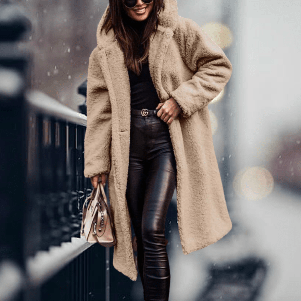Damen Mantel mit Kapuze – Kunstfell & Eleganter Winterstil