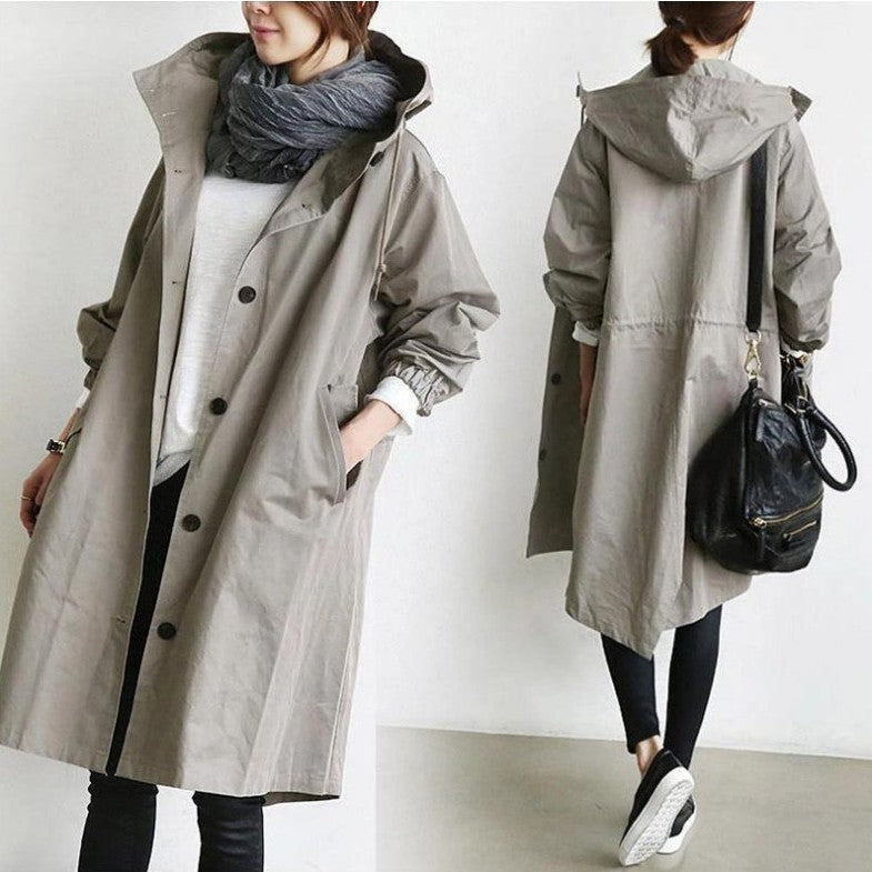 Damen Regenmantel Wasserdicht – Leicht, Oversized mit hohem Kragen