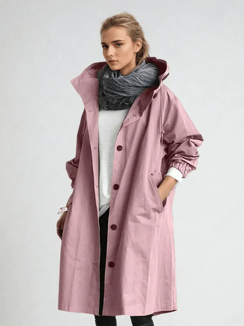 Damen Regenmantel Wasserdicht – Leicht, Oversized mit hohem Kragen