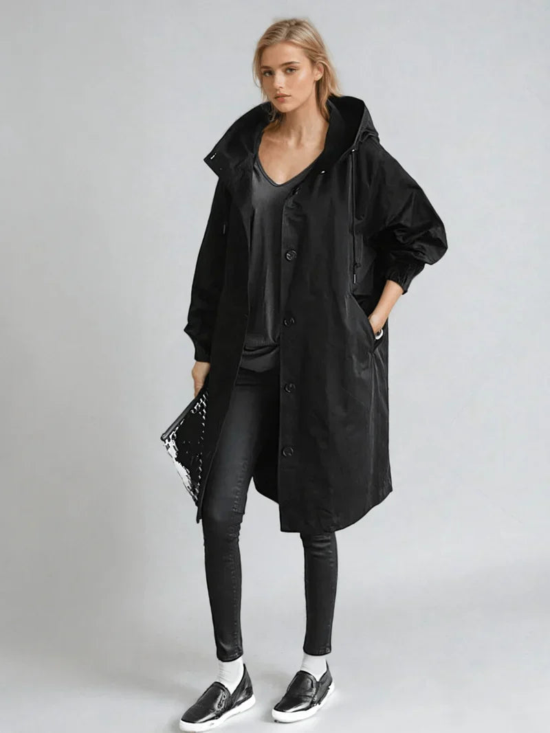 Damen Regenmantel Wasserdicht – Leicht, Oversized mit hohem Kragen