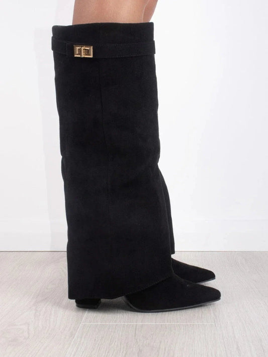 Damen Stiefel – Kniehoch mit weitem Schaft & Blockabsatz