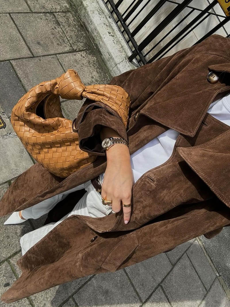 Damen Trenchcoat aus Wildlederoptik – Lang & Elegant