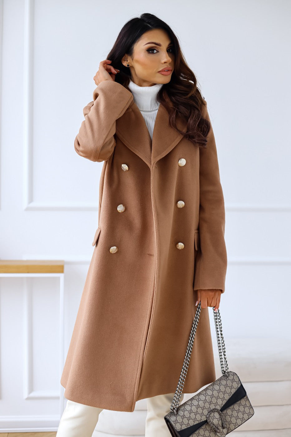 Damen Wollmantel Winter – Eleganter Doppelreihiger Mantel