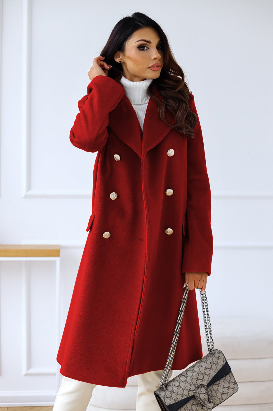 Damen Wollmantel Winter – Eleganter Doppelreihiger Mantel
