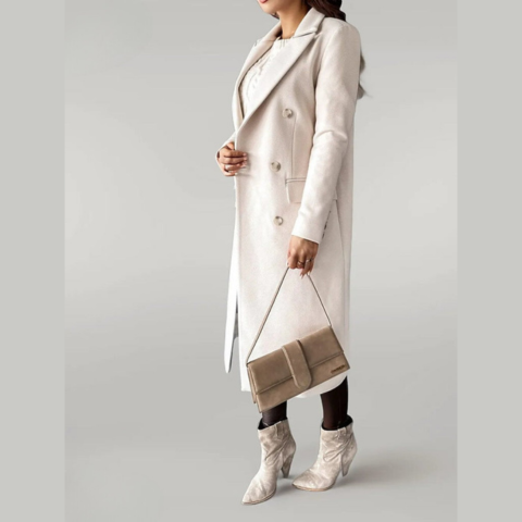 Women's wool coat – double-breasted long with tailored fit & lapels