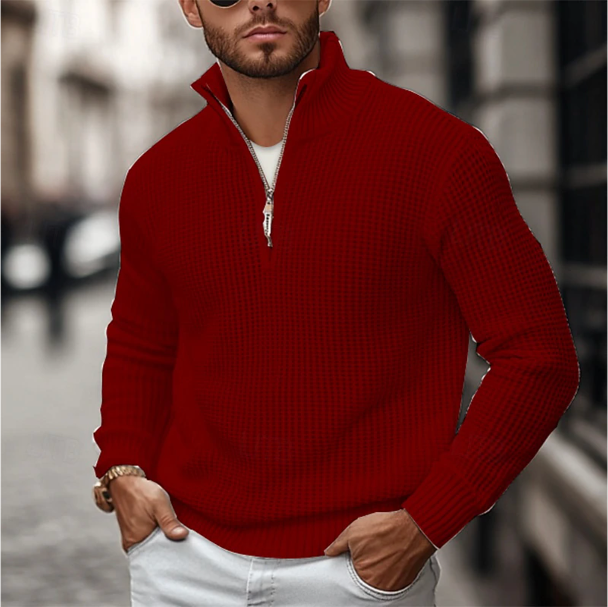 Men's Half-Zip Sweater – Textured Knit Design