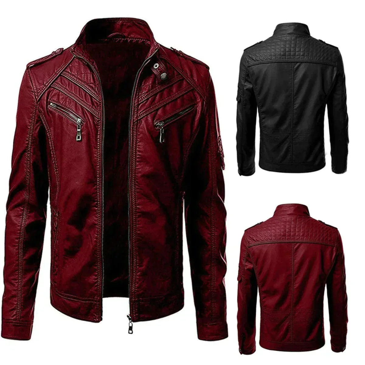 Herren Lederjacke mit Metall-Reißverschlüssen – Stylische Echtleder Jacke