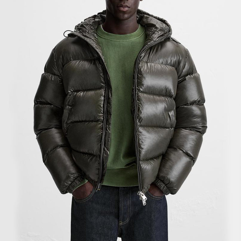 Herren Pufferjacke Schwarz – Warme Daunenjacke mit Kapuze für Winter