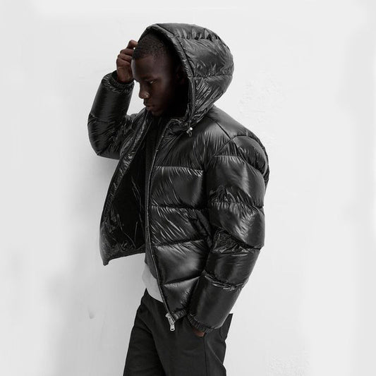 Herren Pufferjacke Schwarz – Warme Daunenjacke mit Kapuze für Winter