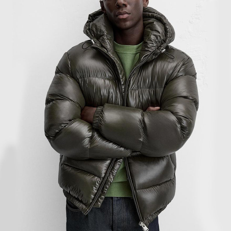 Herren Pufferjacke Schwarz – Warme Daunenjacke mit Kapuze für Winter