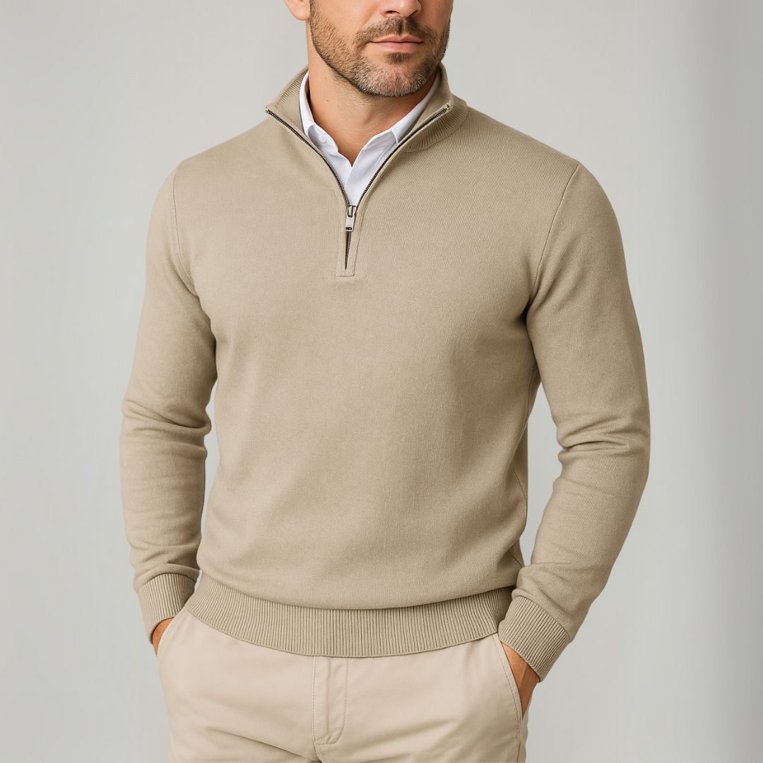 Herren Pullover mit Reißverschluss – Baumwolle, Schmale Passform