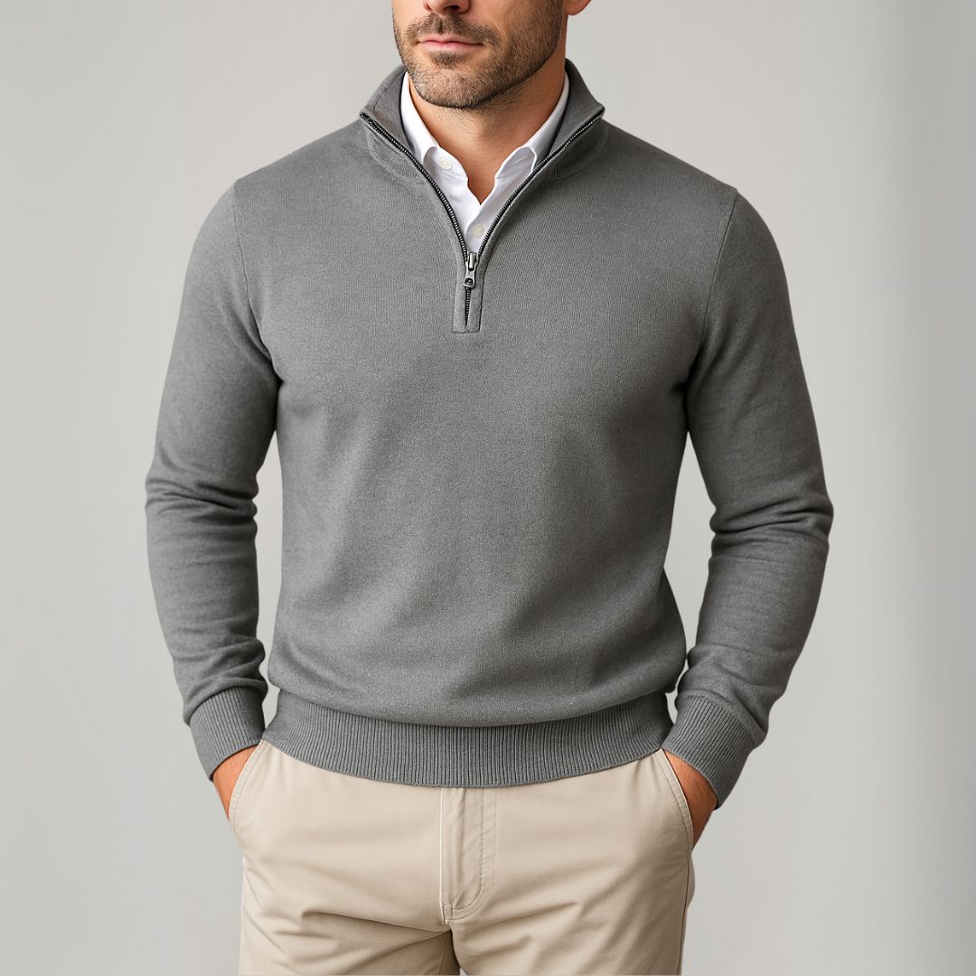 Herren Pullover mit Reißverschluss – Baumwolle, Schmale Passform