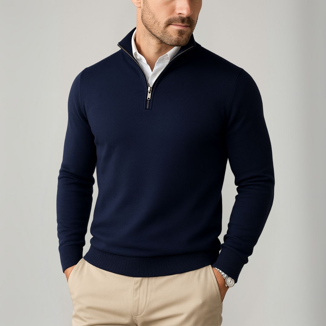 Herren Pullover mit Reißverschluss – Baumwolle, Schmale Passform