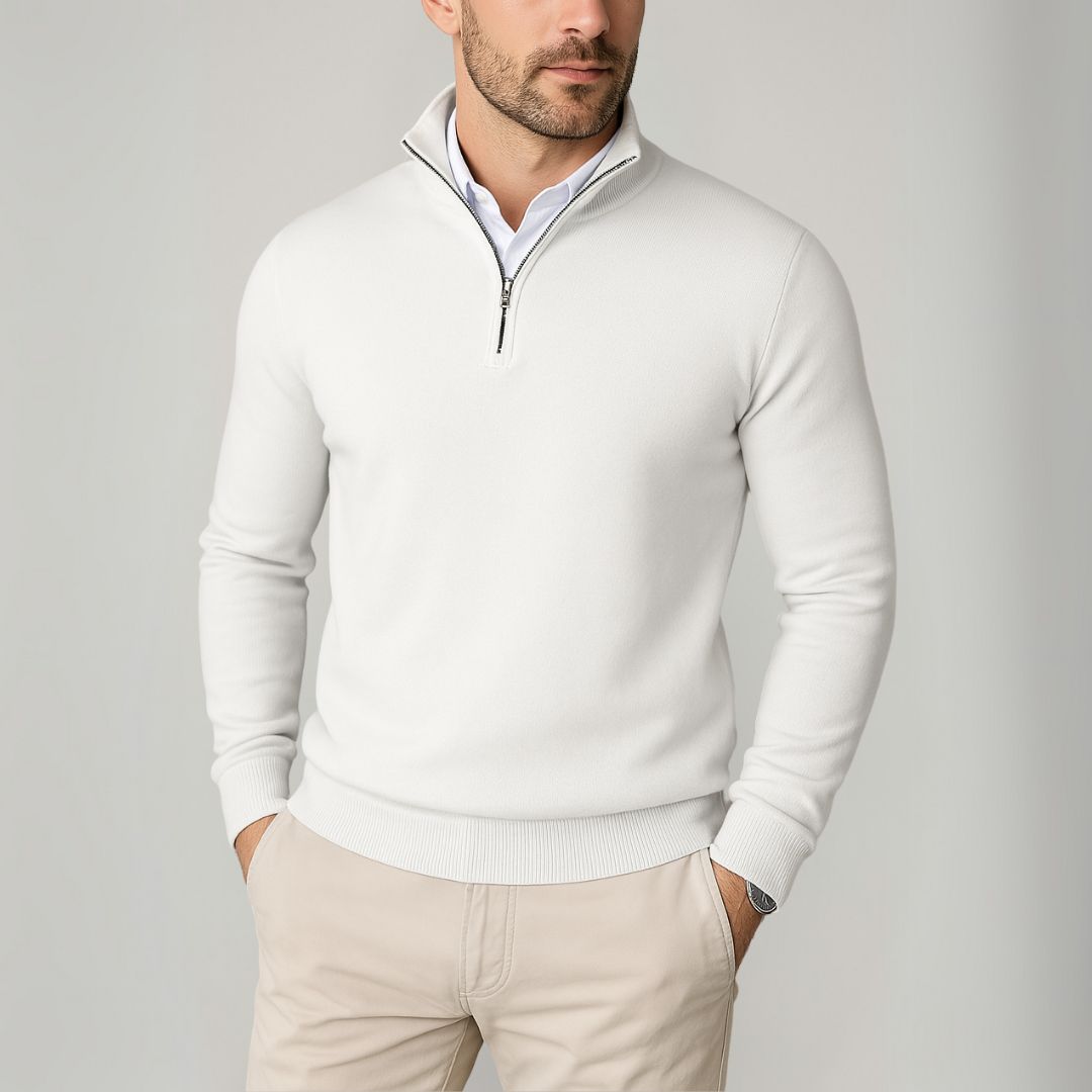 Herren Pullover mit Reißverschluss – Baumwolle, Schmale Passform