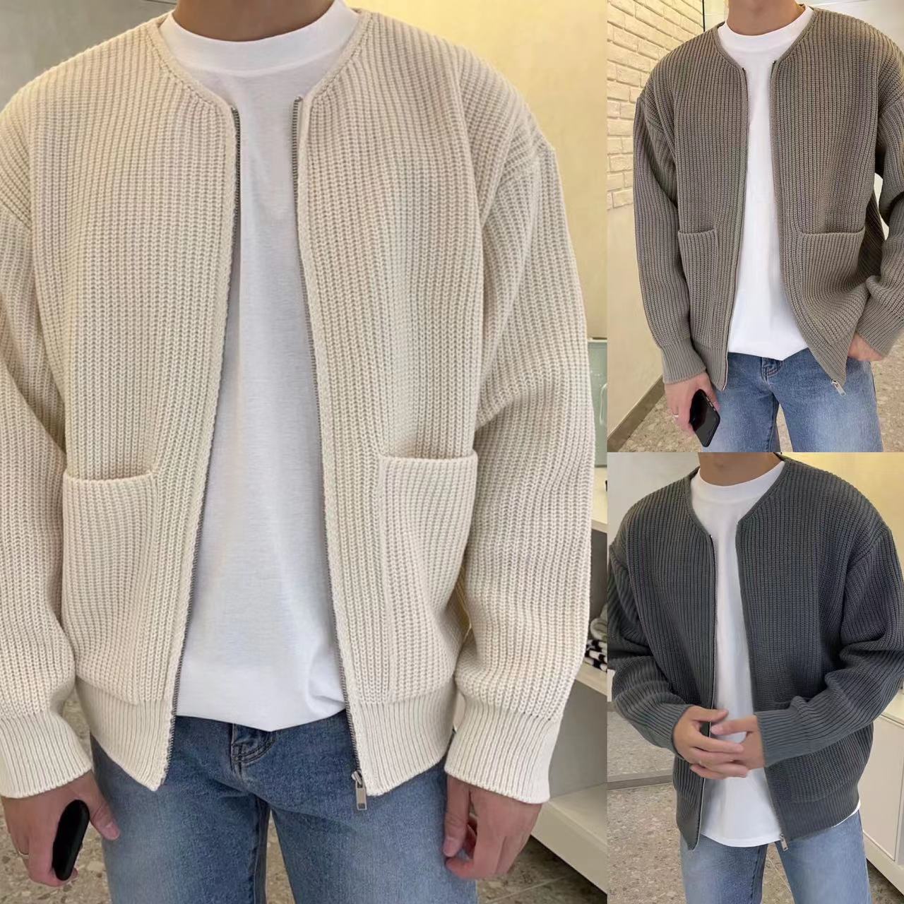 Herren Strickjacke – Offen Geschnitten aus Strickmischung