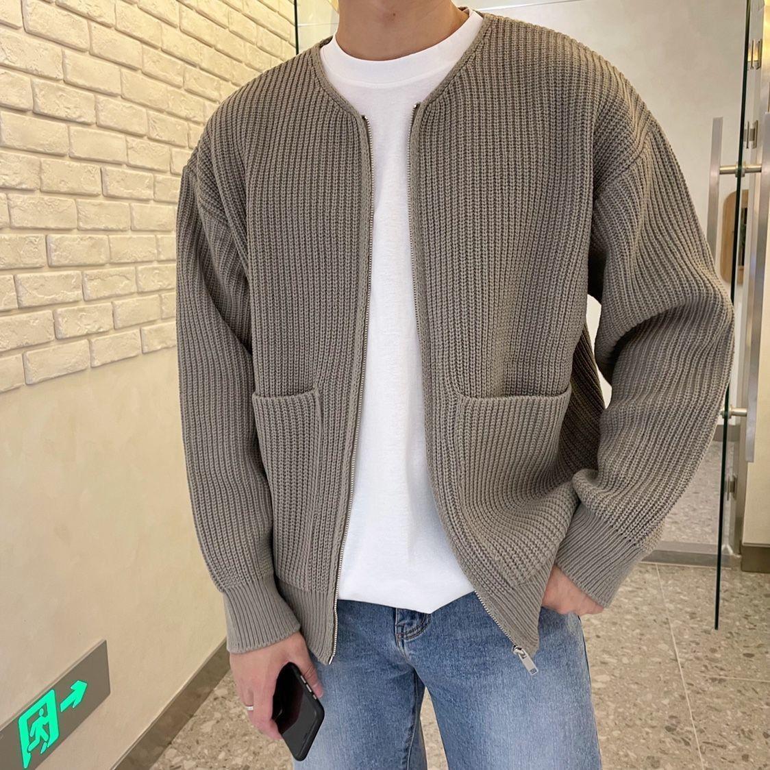 Herren Strickjacke – Offen Geschnitten aus Strickmischung