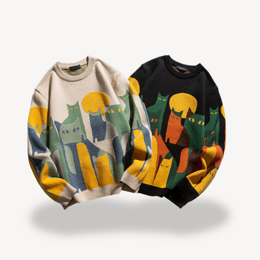 Men's knitted sweater made of cotton – with cat motif