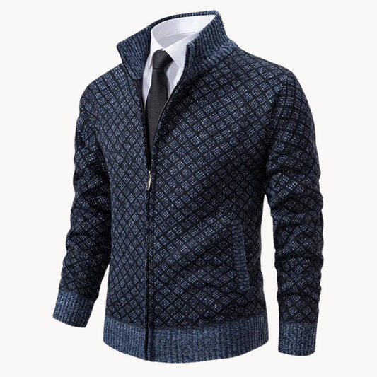 Herren Strickpullover mit Rollkragen – Zipper & Gewebtes Design