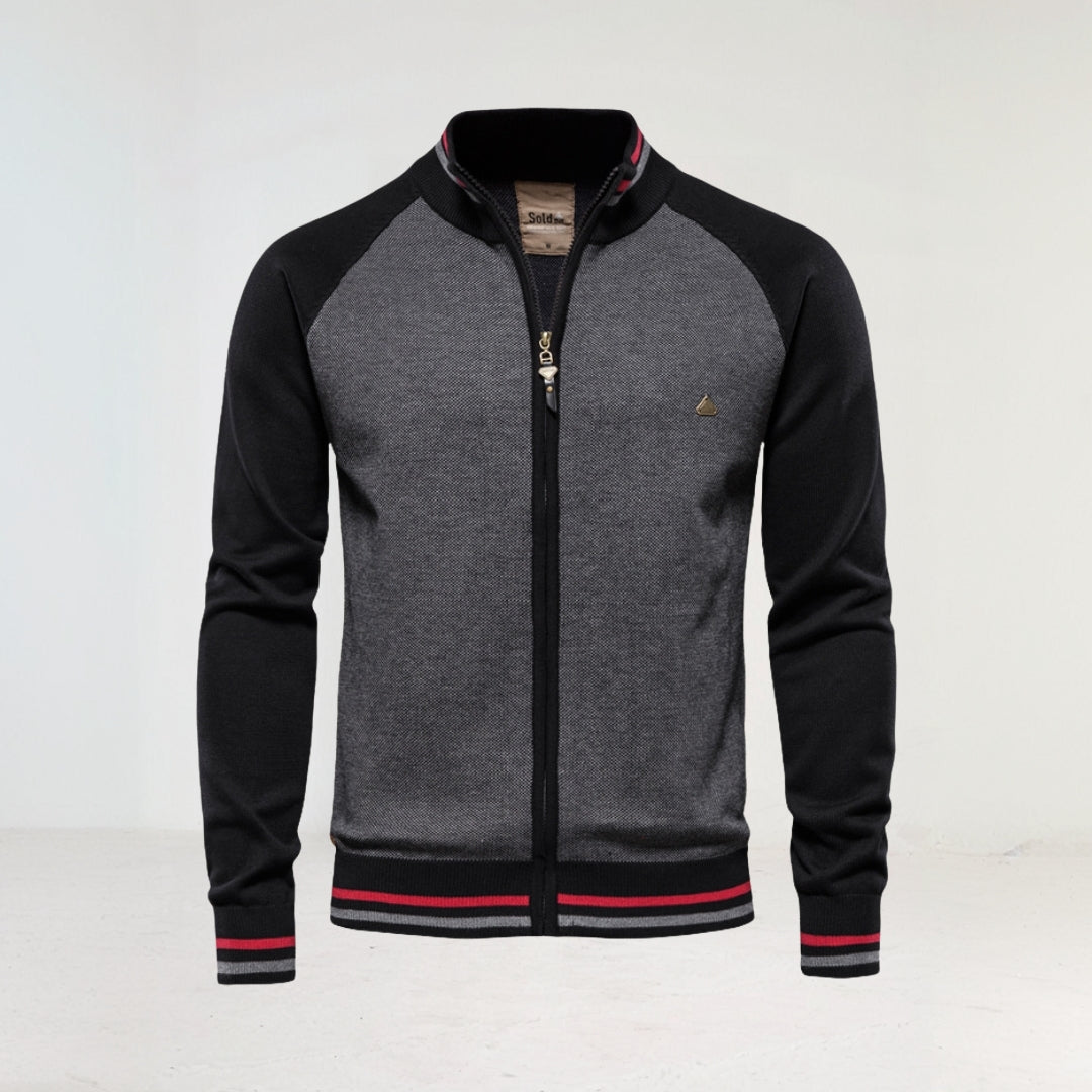 Herren Zip Jacke – Slim Fit aus Baumwollmix mit Rippkragen & Farbblock