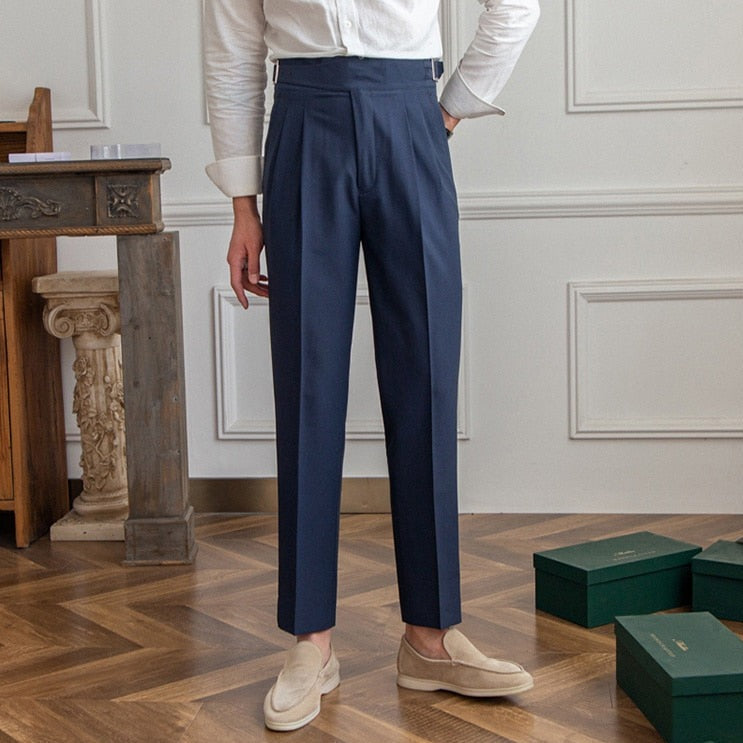 High Waist Hose Herren – Bundfaltenhose mit verstellbarem Bund