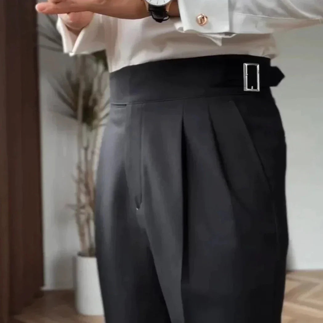 High Waist Hose Herren – Bundfaltenhose mit verstellbarem Bund