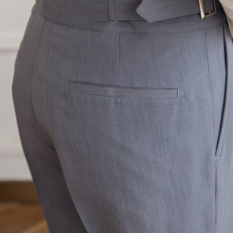 High Waist Hose Herren – Bundfaltenhose mit verstellbarem Bund