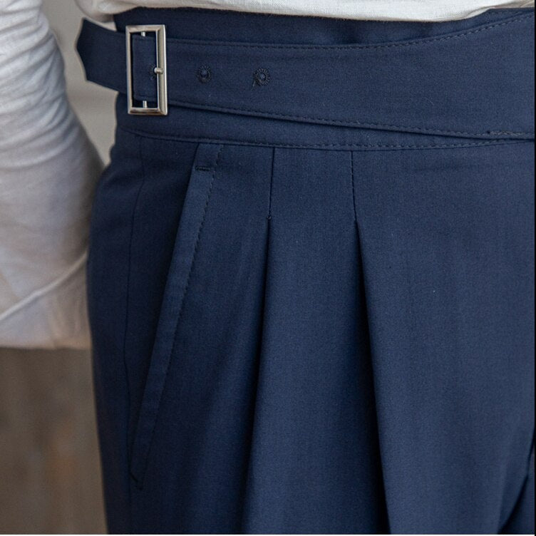 High Waist Hose Herren – Bundfaltenhose mit verstellbarem Bund