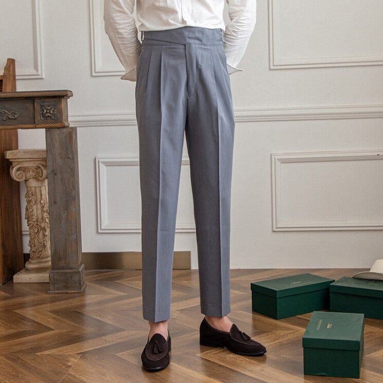 High Waist Hose Herren – Bundfaltenhose mit verstellbarem Bund