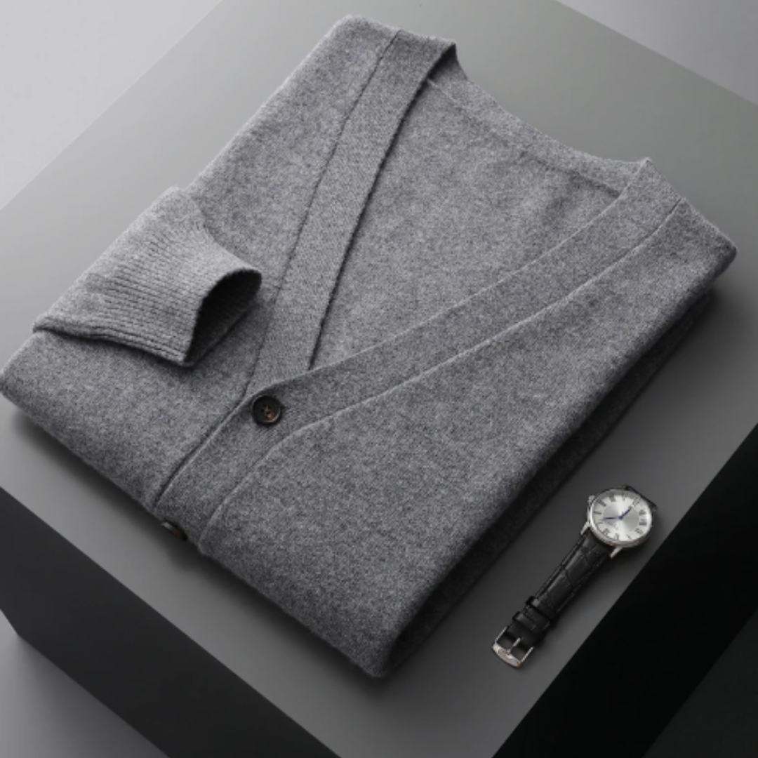 Kaschmir Strickjacke Herren – V-Ausschnitt & Knopfleiste leicht