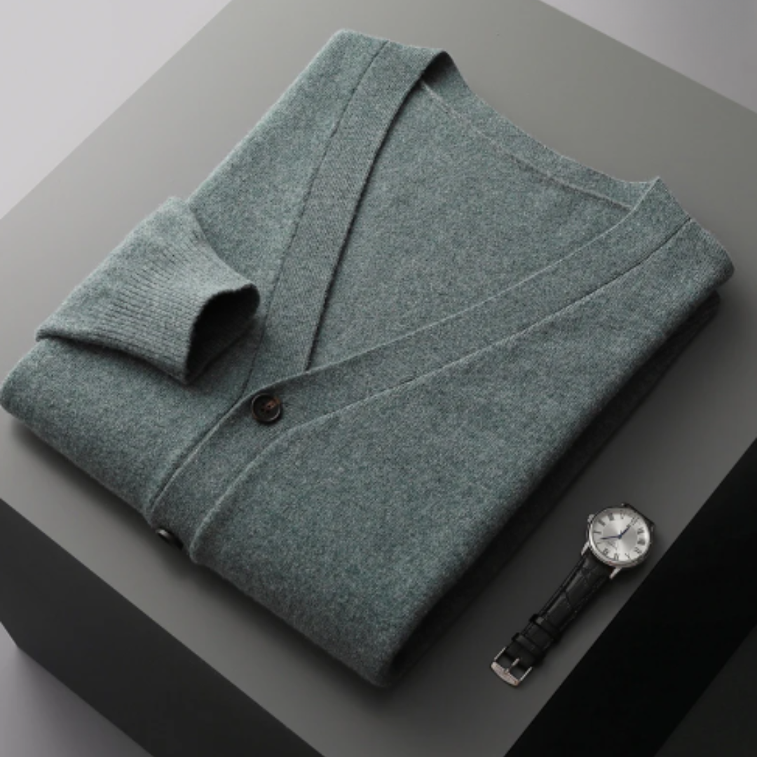 Kaschmir Strickjacke Herren – V-Ausschnitt & Knopfleiste leicht