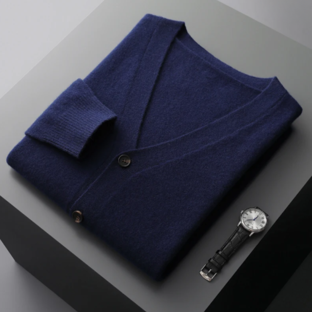 Kaschmir Strickjacke Herren – V-Ausschnitt & Knopfleiste leicht
