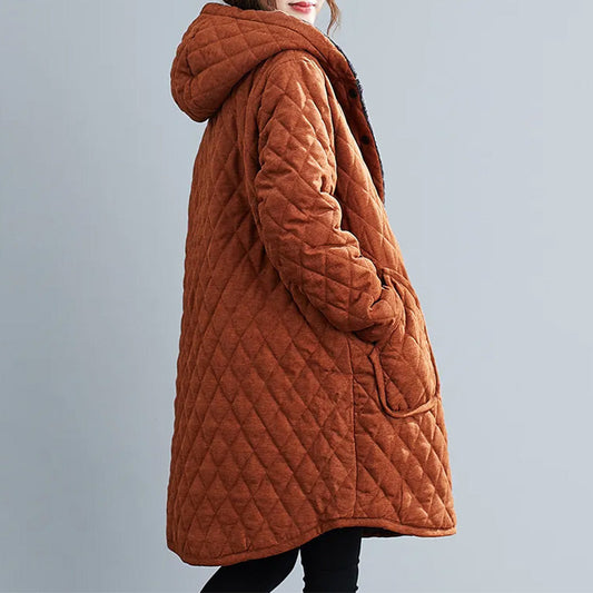 Women's Padded coat with hood – knee-length & warm for winter days
