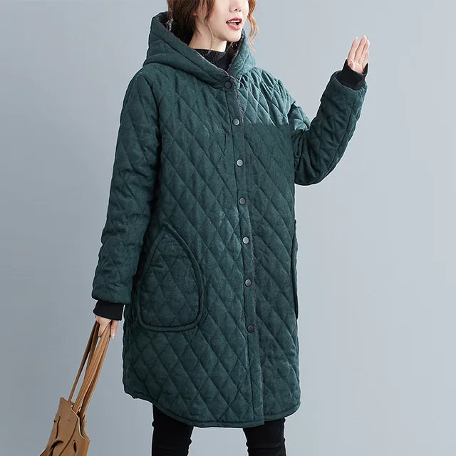 Women's Padded coat with hood – knee-length & warm for winter days