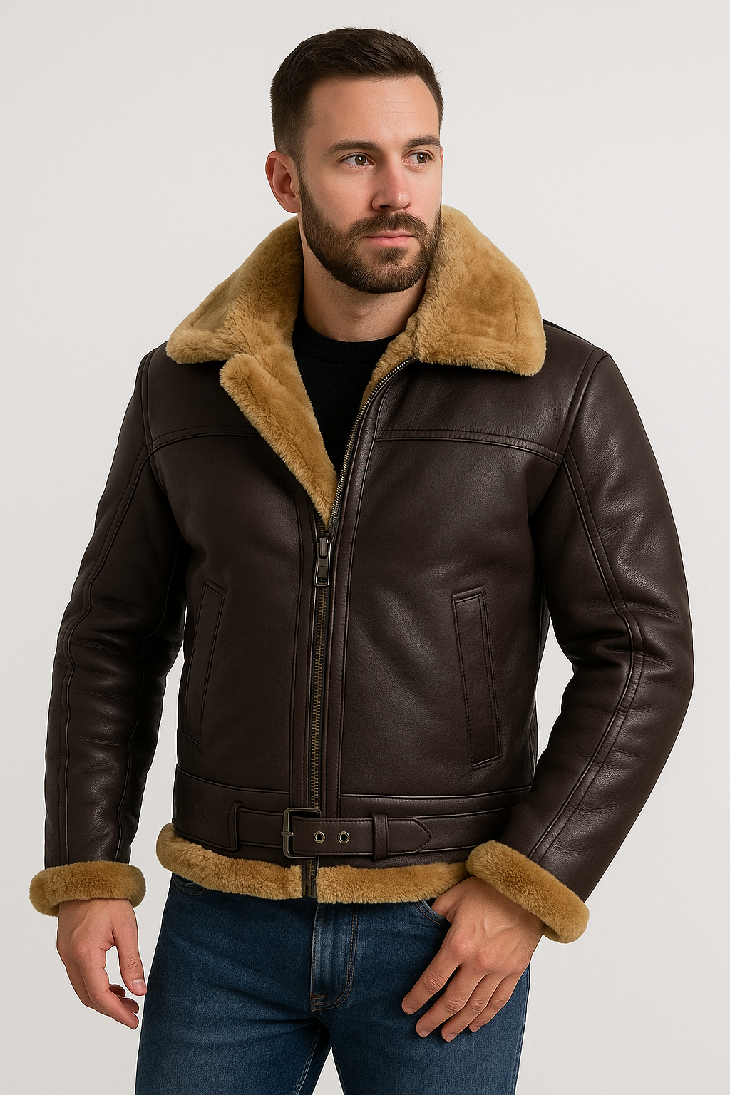 Herren Lederjacke mit Fellfutter – Warme Echtleder Jacke für Winter